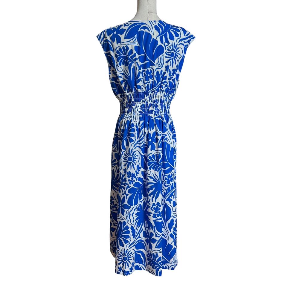 Rails Roxanne Dress XL Blue Riviera Tropical Floral Smocked Waist Midi - Picture 7 of 16